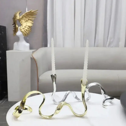 Geometric gold and silver metallic twisted candlestick holder by decorbites for elegant dining room centerpiece decor