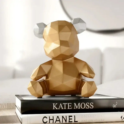 Geometric gold and white bear figurine resin sculpture with faceted design for living room decor