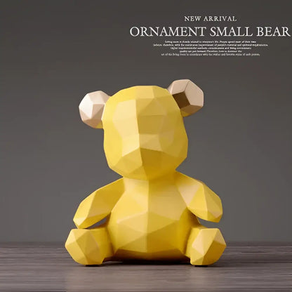 Yellow geometric bear figurine resin sculpture with beige ears for living room decor small figurine resin sculpture
