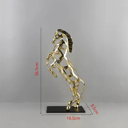 Geometric golden horse metal sculpture with intricate cut-out patterns for modern living room decorbites golden horse decor