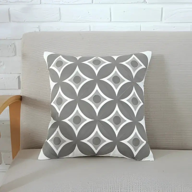Geometric grey and white patterned throw pillow with cushion cover ideal for decorbites grey pink geometric decor