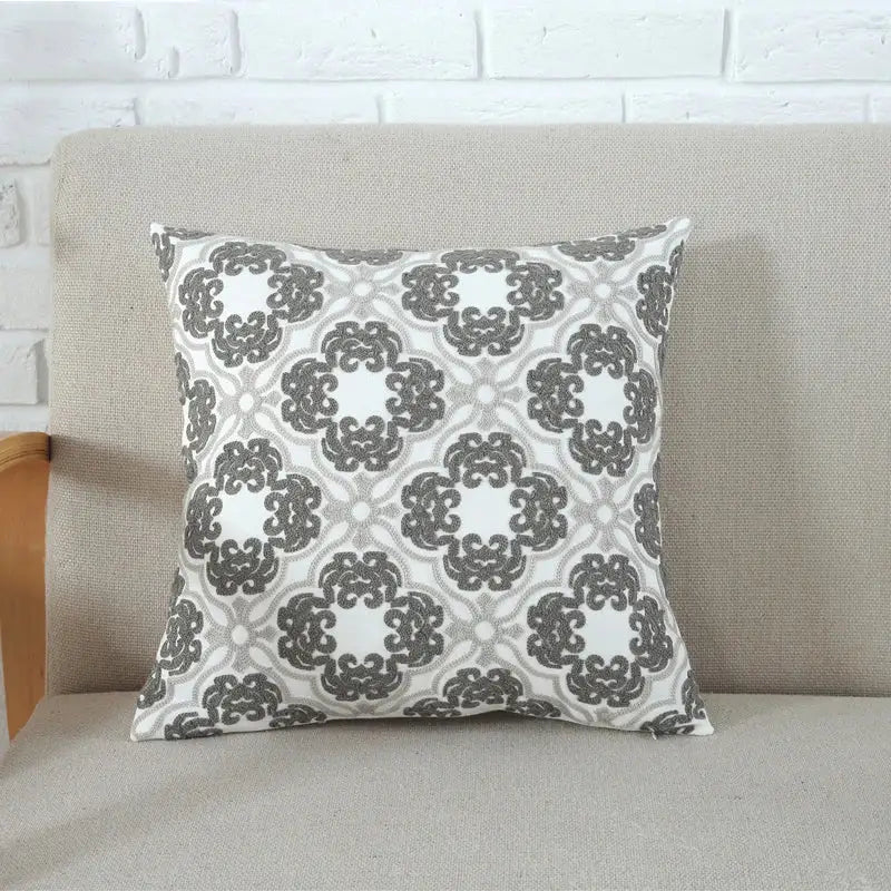 Gray and white damask patterned cushion cover featuring decorbites grey pink geometric design for living room decor