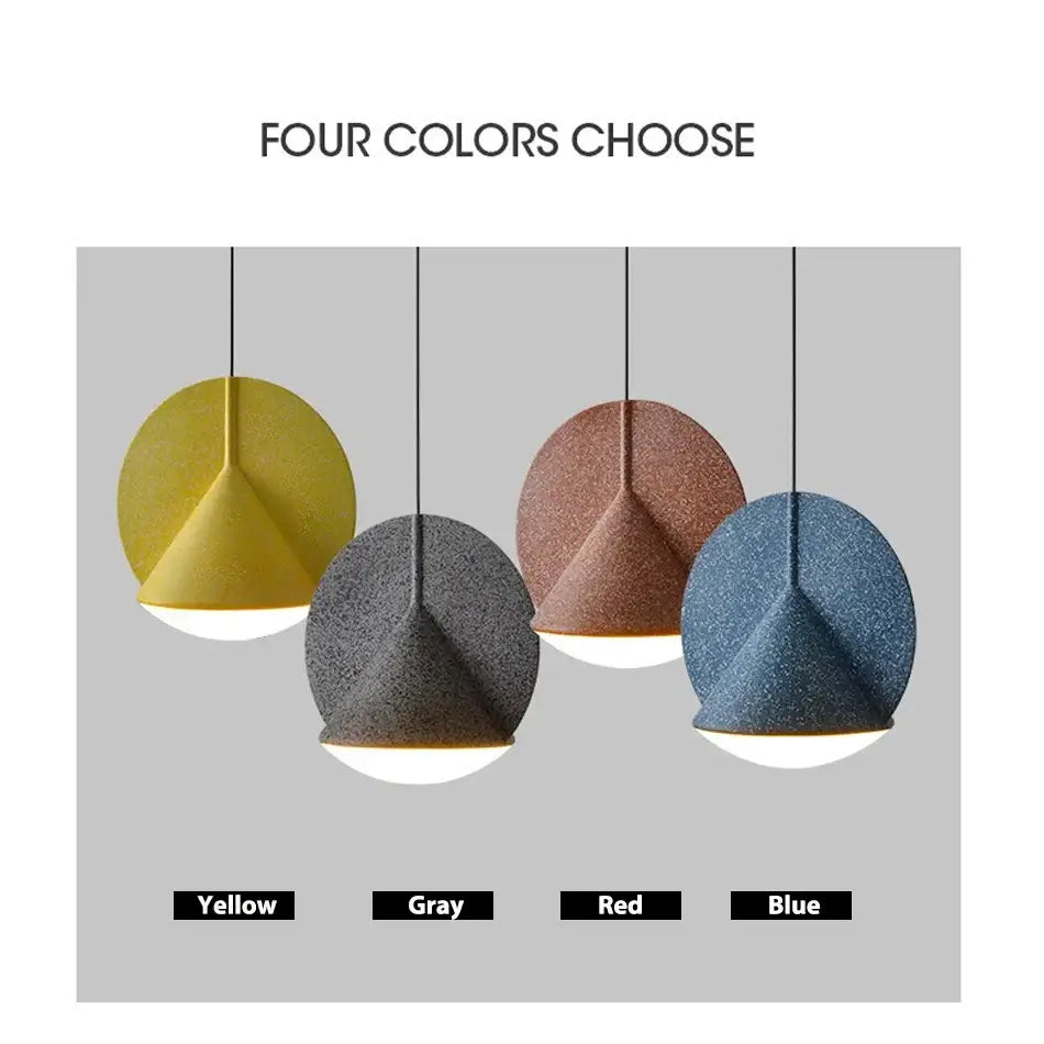 Modern pendant lamp with geometric matte copper and charcoal gray finish in yellow gray red and blue for kitchen decorbites colorful led ceiling lighting