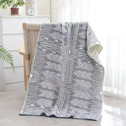 Gray woven decorbites cotton bath towel with white geometric patterns for quick dry bathroom accessory decor