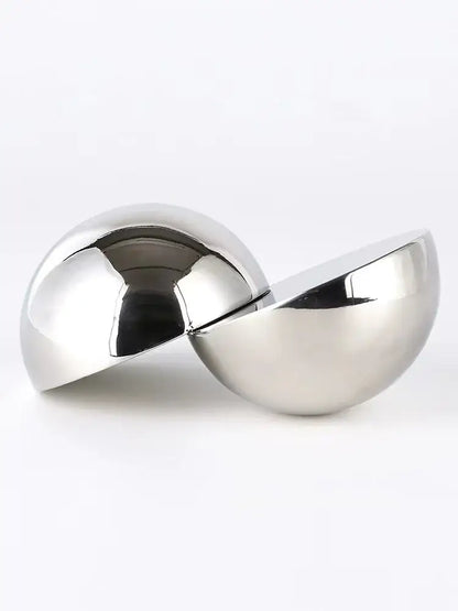 Shiny silver metallic half-sphere bowls with smooth reflective surface home decor figurine for living room decor