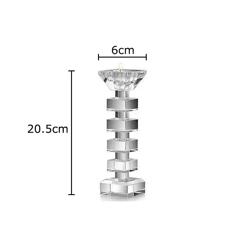 Clear crystal candle holder with tiered geometric stacked cube design and 6cm wide top for dining room decorbites crystal candle holder