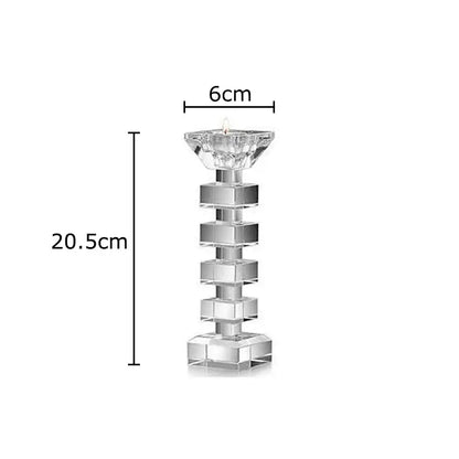 Clear crystal candle holder with tiered geometric stacked cube design and 6cm wide top for dining room decorbites crystal candle holder