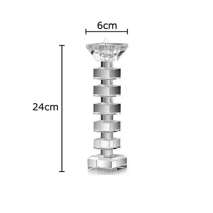 Clear crystal candle holder with tiered geometric stacked cube design, 24cm height, ideal for dining room decorbites crystal candle decor