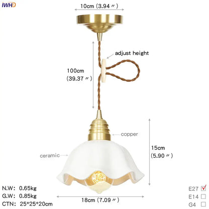 White ceramic pendant light with brass metal frame copper accents and adjustable height chain glass copper led pendant light for kitchen