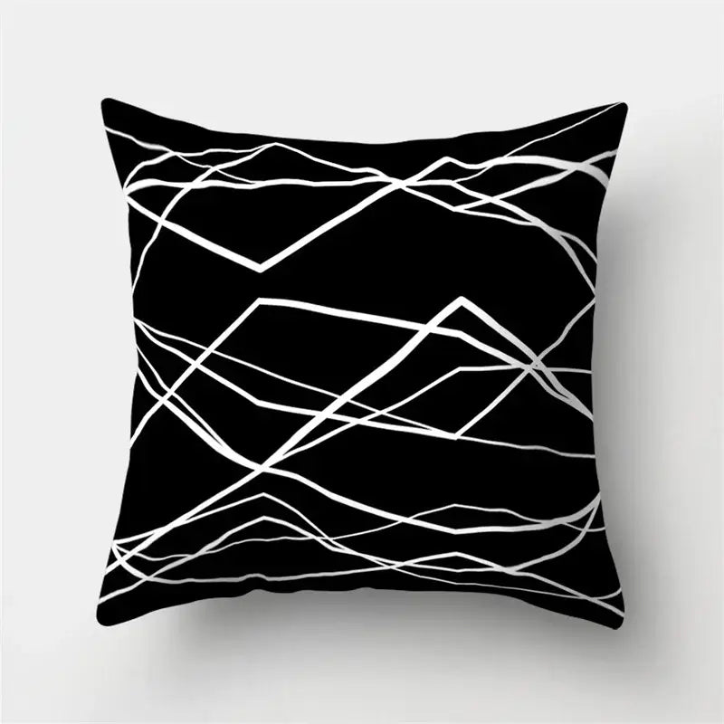 Black square pillow cover with decorbites geometric star modern abstract white line design for home decor