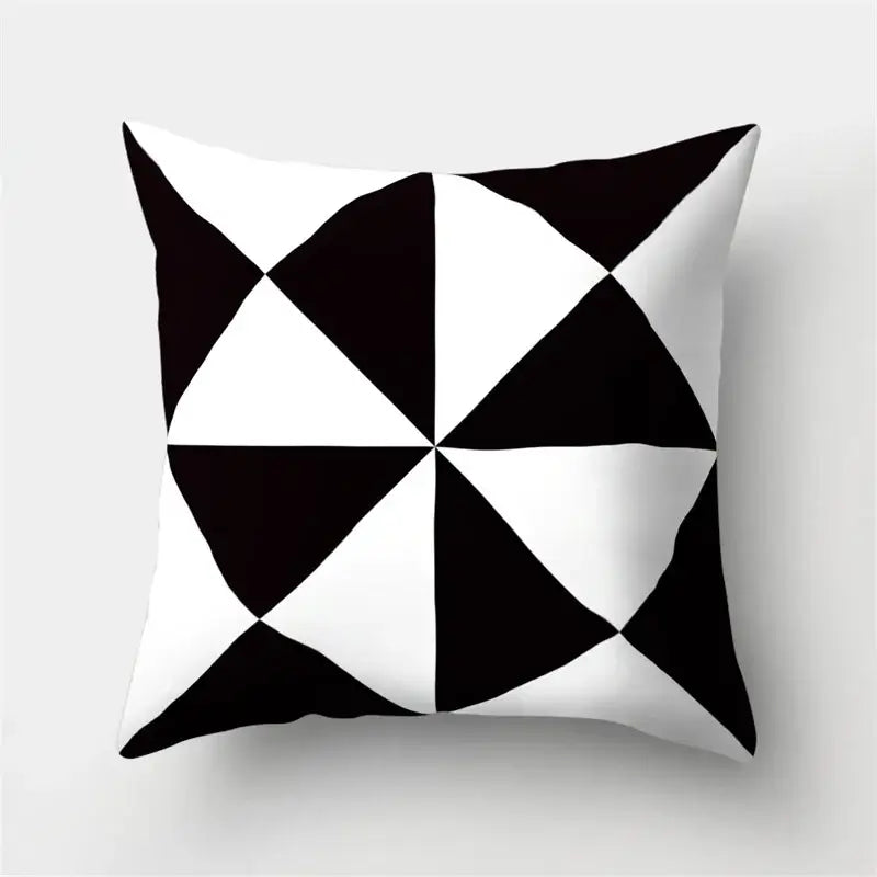 Black and white geometric star print pillow cover for home decor by decorbites ideal for living room decor
