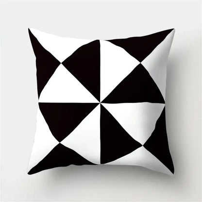 Black and white geometric star print pillow cover for home decor by decorbites ideal for living room decor