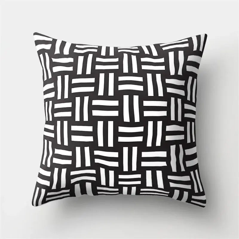 Black and white woven geometric star pillow cover for living room home decor by decorbites