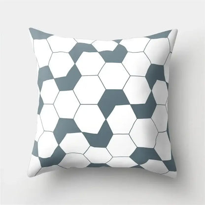 Square pillow cover with modern interlocking white and slate gray hexagons for home decor and decorbites geometric star style