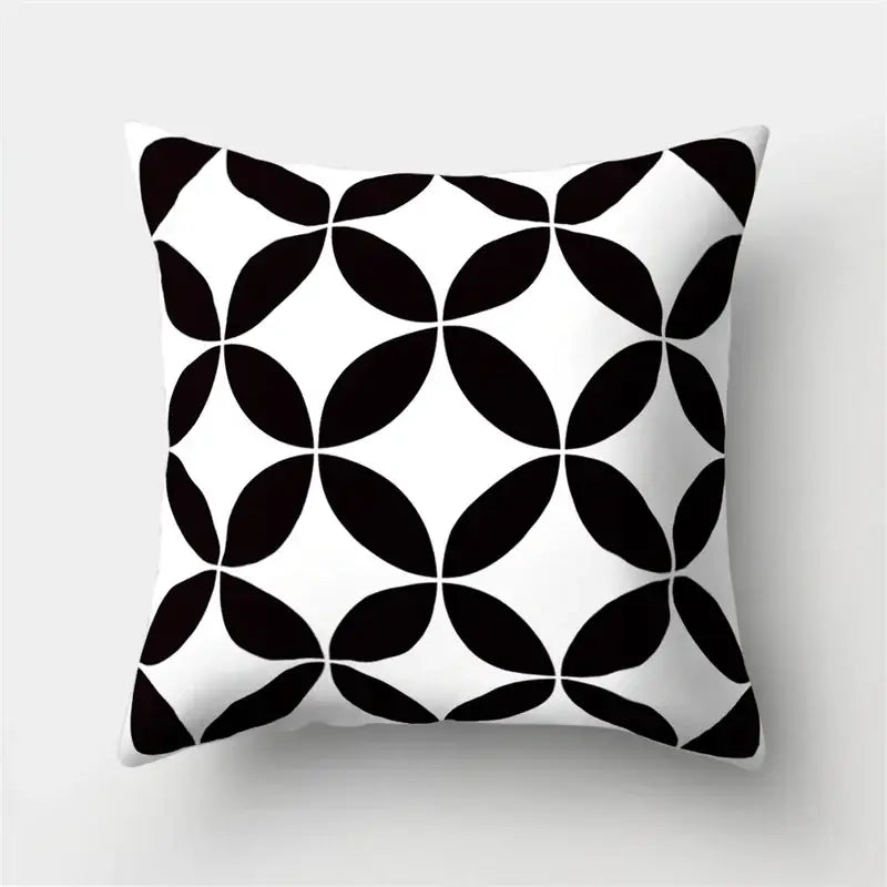 Black and white geometric star print pillow cover for home decor by decorbites ideal for living room style