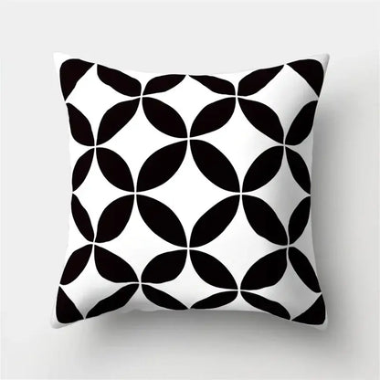 Black and white geometric star print pillow cover for home decor by decorbites ideal for living room style