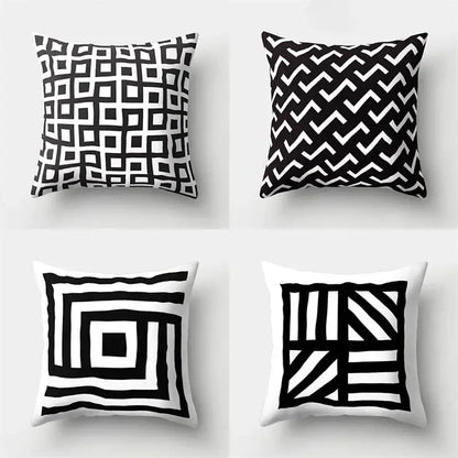Set of four black and white pillow covers with decorbites geometric star print for stylish home decor