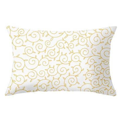 White rectangular pillow with gold swirl and leaf motifs for decorbites geometric striped curved living room decor