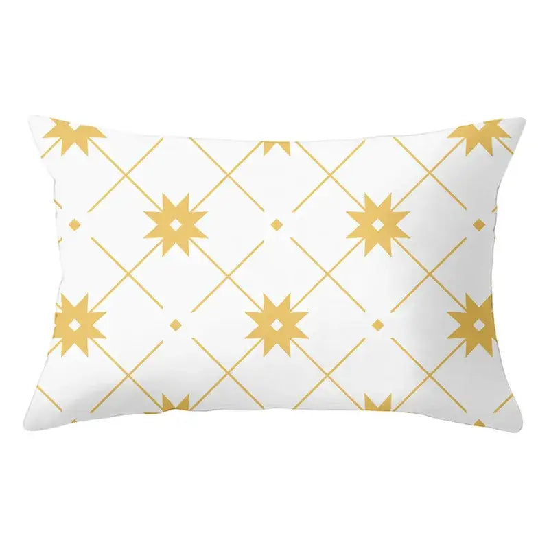 White rectangular pillow with gold starburst geometric pattern for decorbites geometric striped curved living room decor