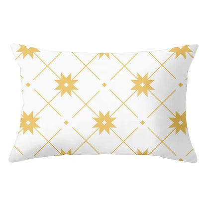 White rectangular pillow with gold starburst geometric pattern for decorbites geometric striped curved living room decor