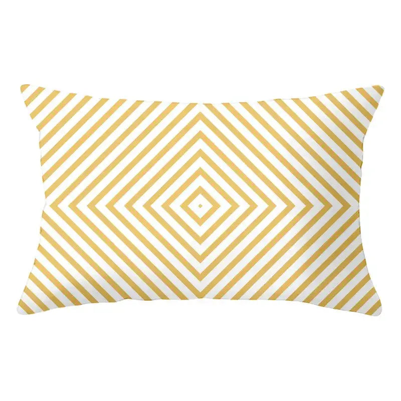 Rectangular pillow with gold and white geometric striped curved pattern for yellow and teal living room decorbites geometric striped