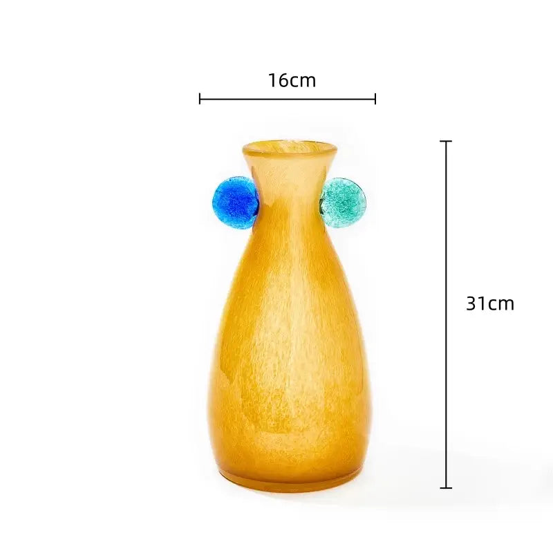 Translucent amber glass geometric glass vase with blue and teal ceramic accents for living room decorbites geometric decor