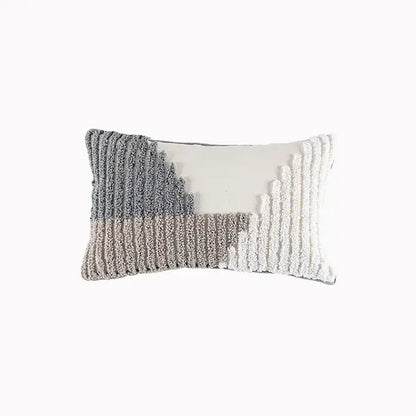 Rectangular cushion cover with geometric tufted beige and cream textured vertical stripes for living room decorbites decor