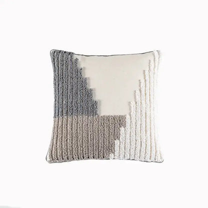 Geometric tufted beige cushion cover with vertical textured bars in gray and beige for living room decorbites decor