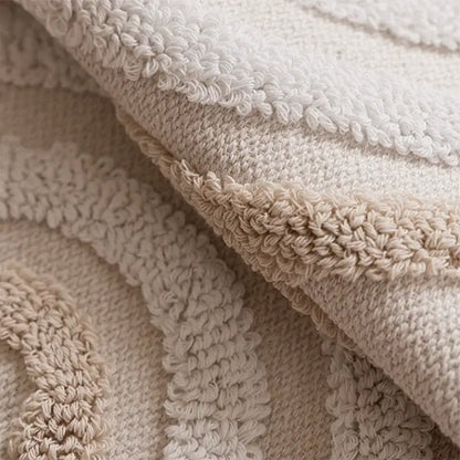 Beige and cream striped textured bath mat with plush looped yarn design for decorbites geometric tufted cushion cover decor