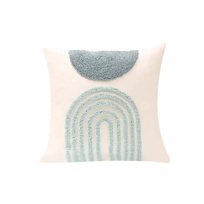 A cream pillow cover with a light blue plush yarn geometric tufted diamond design for living room decorbites decor