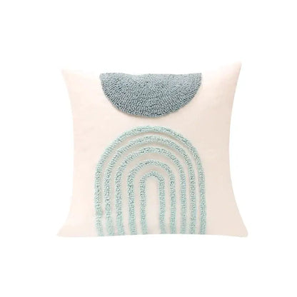 A cream pillow cover with a light blue plush yarn geometric tufted diamond design for living room decorbites decor