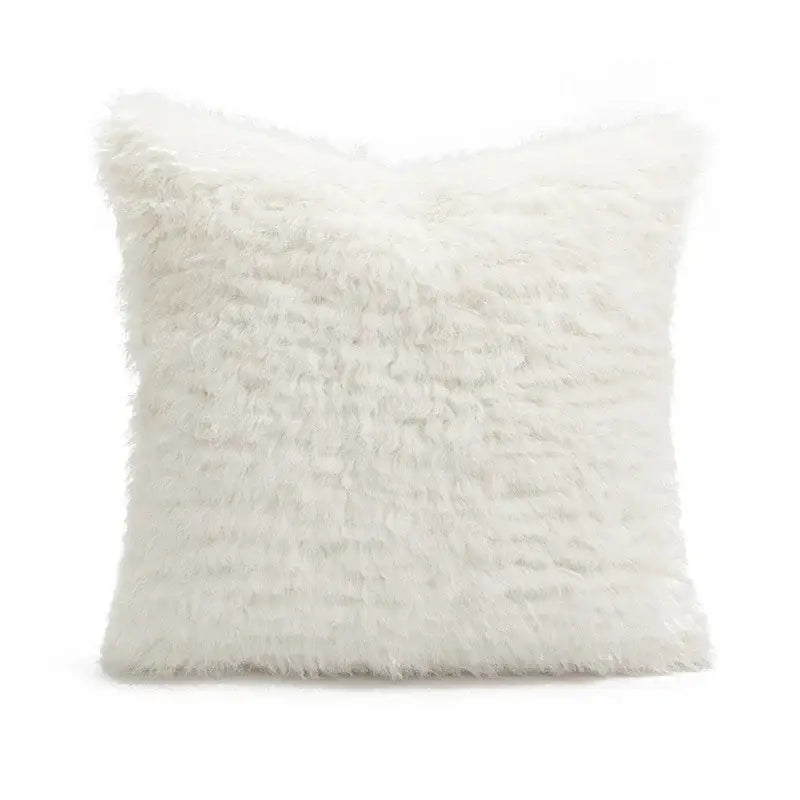 Cream-colored plush faux fur cushion cover with soft textured surface for decorbites geometric tufted plush living room decor