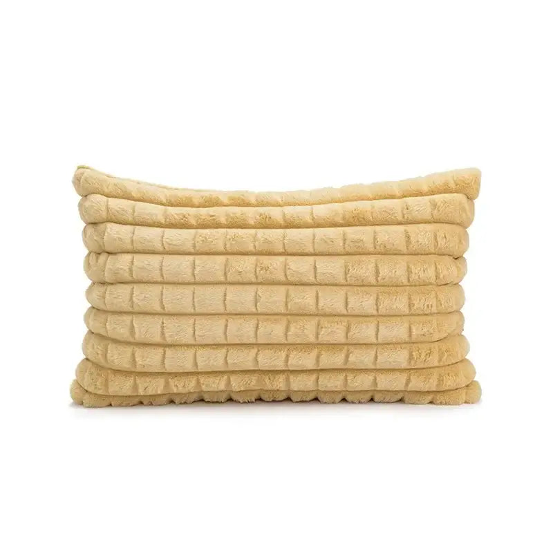 Beige rectangular cushion cover with plush quilted texture and horizontal ridges for decorbites geometric tufted plush decor