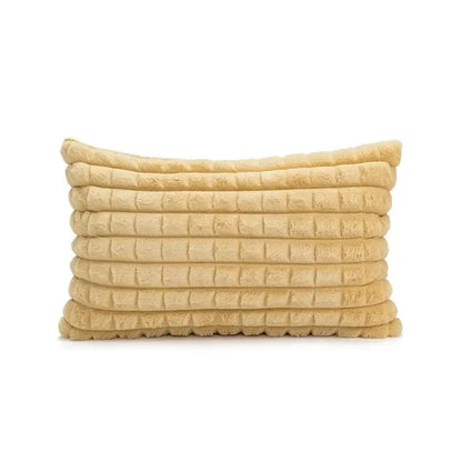 Beige rectangular cushion cover with plush quilted texture and horizontal ridges for decorbites geometric tufted plush decor
