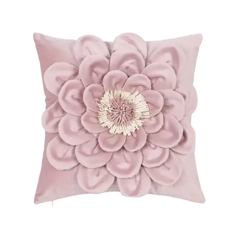 A plush pink velvet cushion cover with a 3d layered flower design for decorbites geometric tufted tassel decor