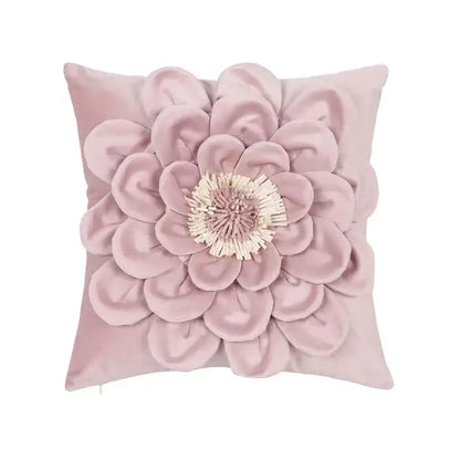 A plush pink velvet cushion cover with a 3d layered flower design for decorbites geometric tufted tassel decor