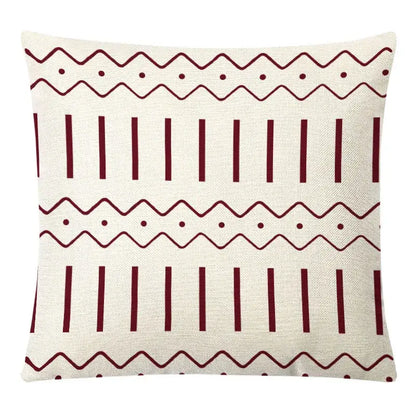 Beige cushion with maroon geometric patterns in decorbites geometric yellow linen pillow cover set for autumnal decor