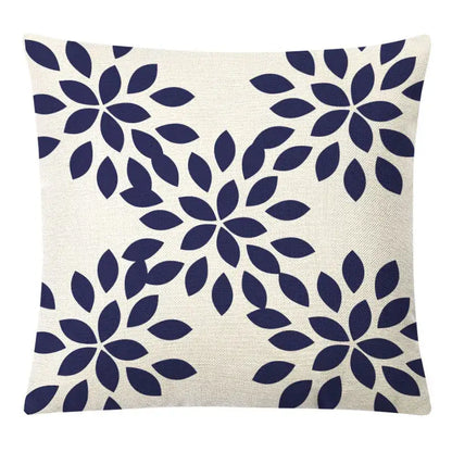Beige linen throw pillow with navy blue floral pattern for decorbites geometric yellow linen pillow cover autumnal decor