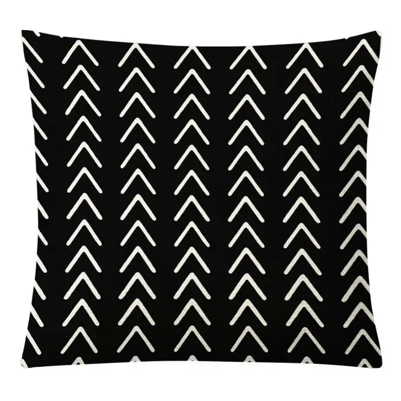 Black throw pillow cover with bold white textured chevron arrows in vertical columns for geometric yellow linen decorbites set