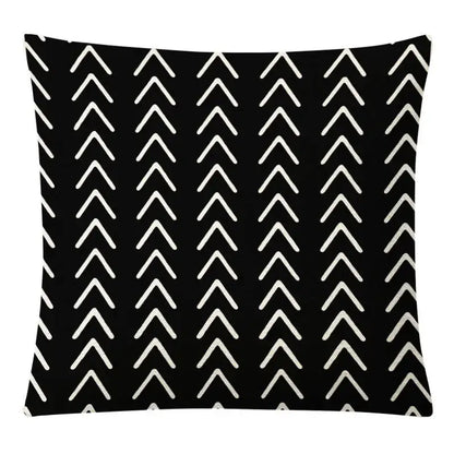 Black throw pillow cover with bold white textured chevron arrows in vertical columns for geometric yellow linen decorbites set