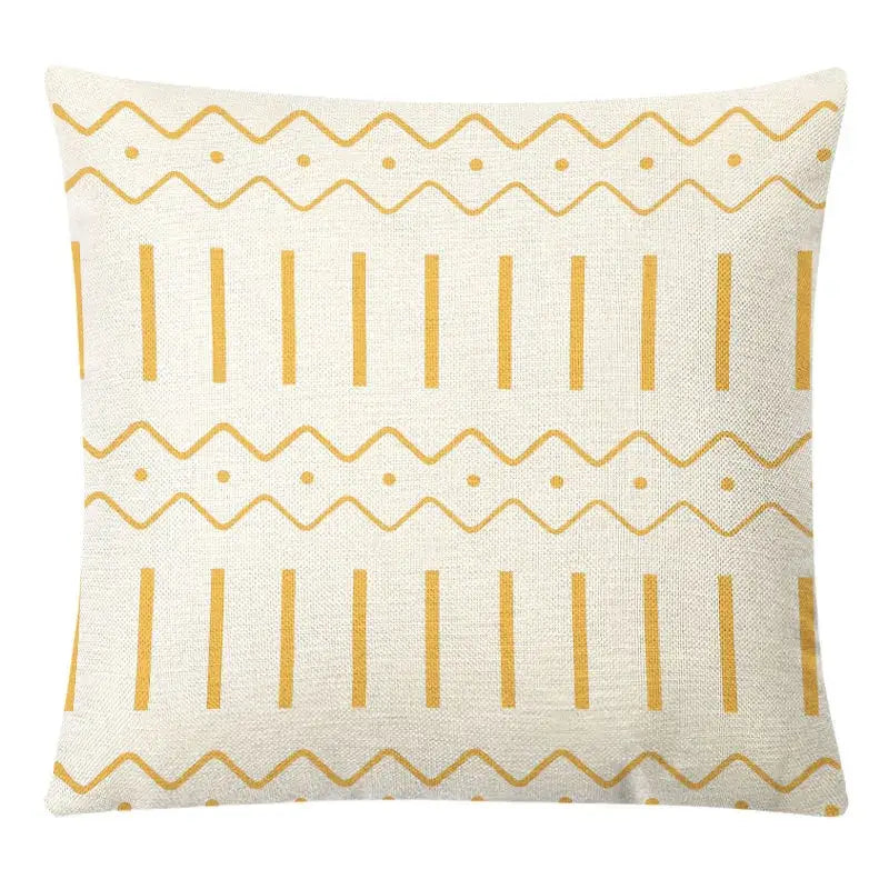 Cream-colored linen pillow cover with mustard-yellow geometric yellow linen wavy lines and stripes for autumnal decorbites decor