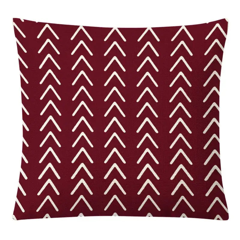 Maroon cushion with white arrow pattern complementing decorbites geometric yellow linen pillow cover set for autumnal living room decor