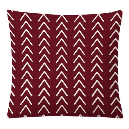 Maroon cushion with white arrow pattern complementing decorbites geometric yellow linen pillow cover set for autumnal living room decor