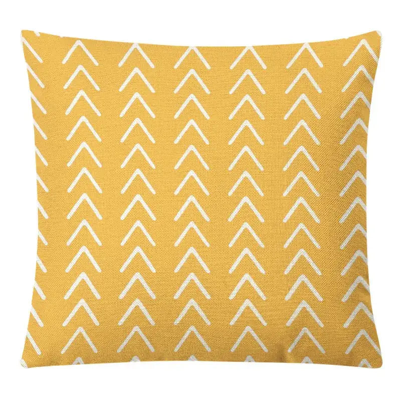 Yellow linen pillow cover with white chevron pattern for living room autumnal decor by decorbites geometric yellow