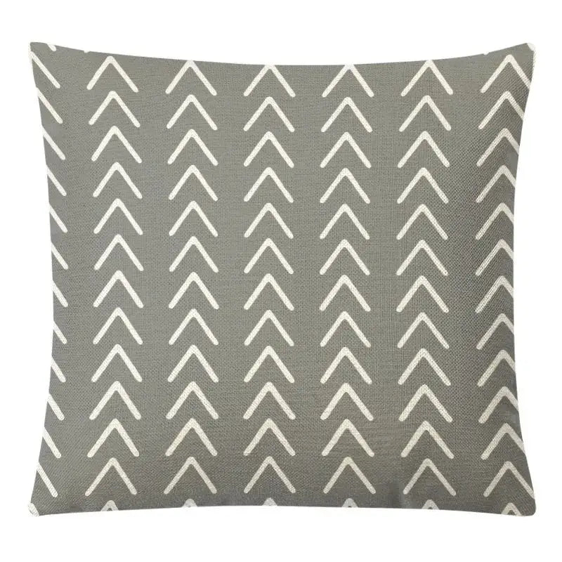 Gray throw pillow cover with white hand-stitched arrow pattern for decorbites geometric yellow linen autumnal decor