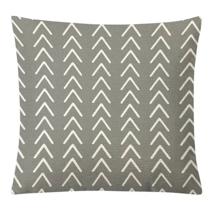 Gray throw pillow cover with white hand-stitched arrow pattern for decorbites geometric yellow linen autumnal decor