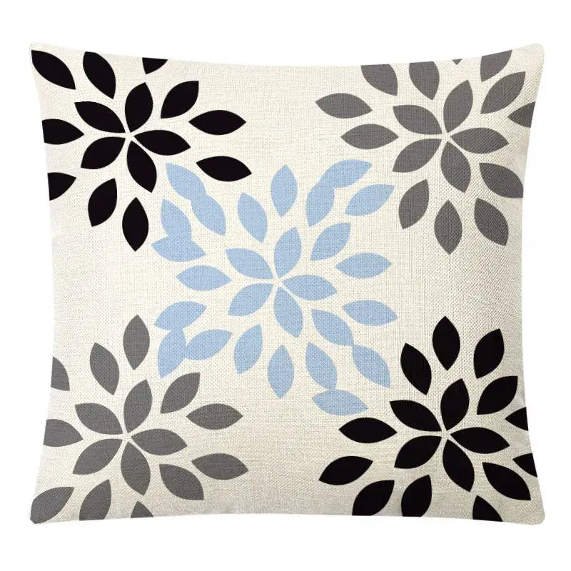 Beige linen throw pillow cover with modern black gray and light blue floral pattern for decorbites geometric yellow decorbites geometric yellow linen set