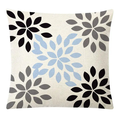 Beige linen throw pillow cover with modern black gray and light blue floral pattern for decorbites geometric yellow decorbites geometric yellow linen set