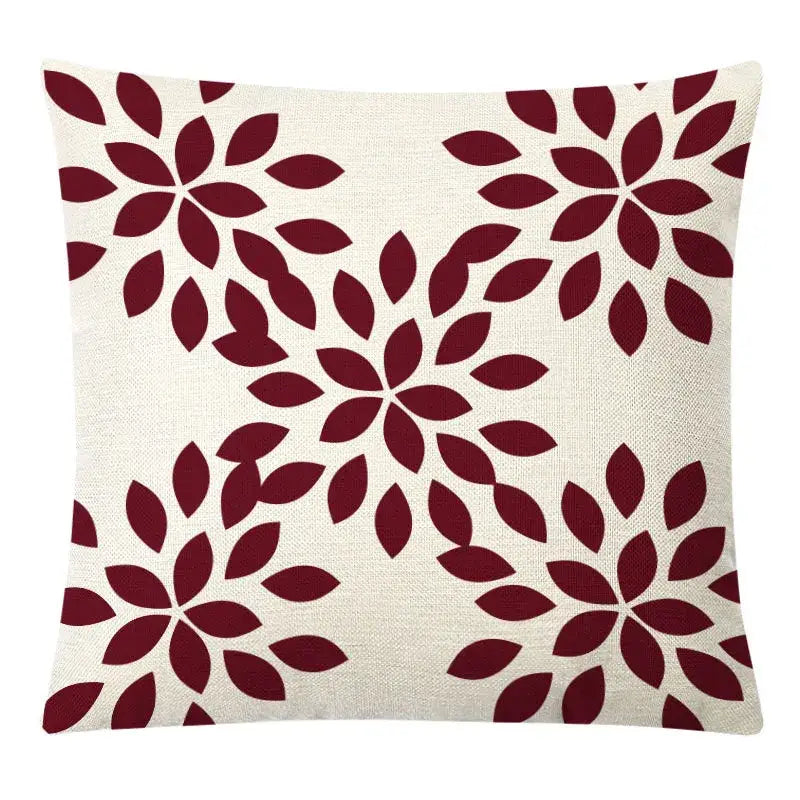 Beige linen pillow cover with maroon floral motifs for decorbites geometric yellow linen autumnal living room decor