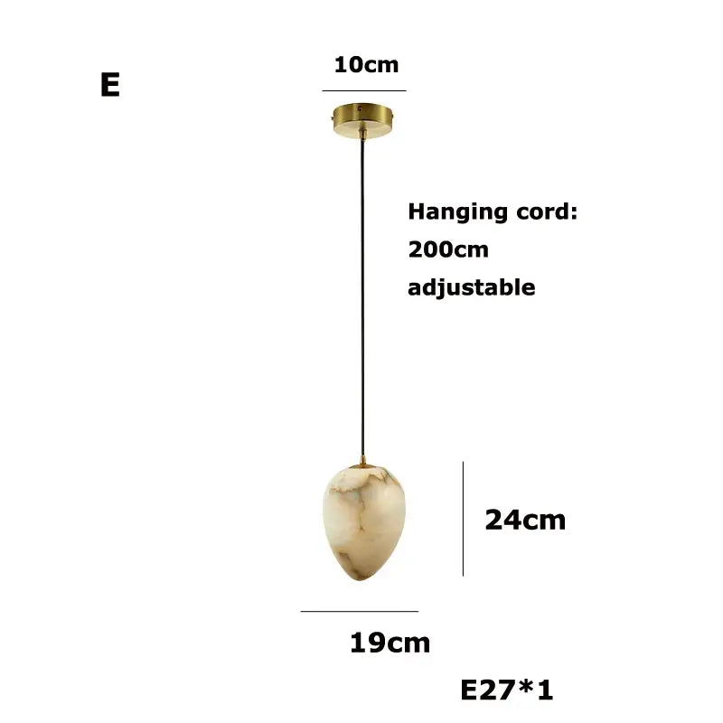 A sleek geometry marble led chandelier with a polished gold-toned fixture and creamy white marble shade for kitchens